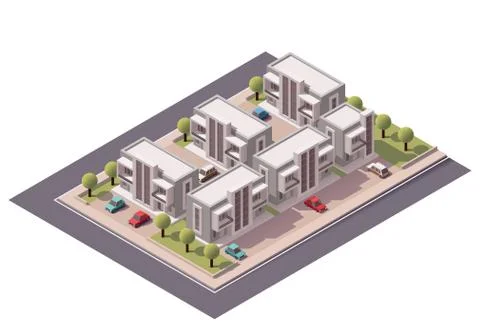 Vector isometric townhouses set Stock Illustration