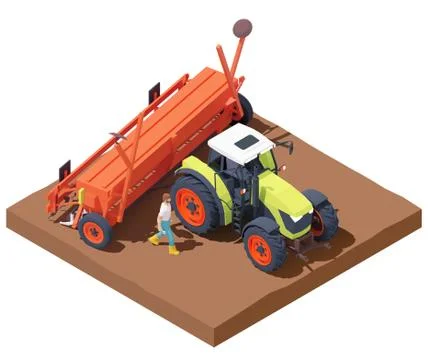 Vector isometric tractor with seed drill Stock Illustration