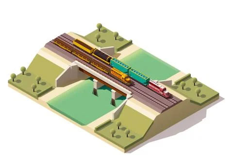 Vector isometric train bridge Stock Illustration