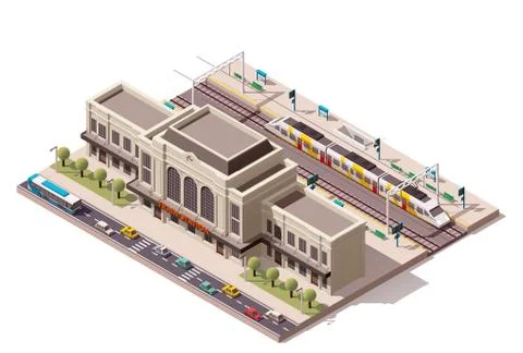 Vector isometric train station Stock Illustration