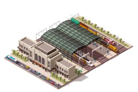 Vector isometric train station Stock Illustration