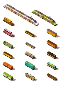 Vector isometric trains Stock Illustration