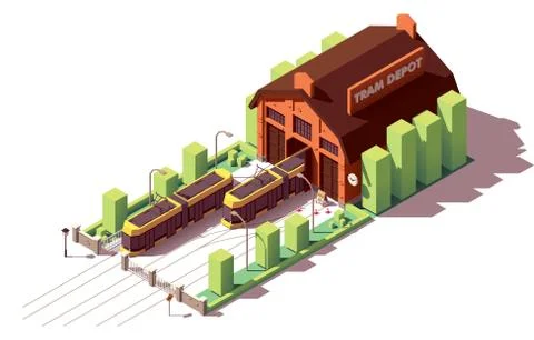Vector isometric tram depot building Stock Illustration