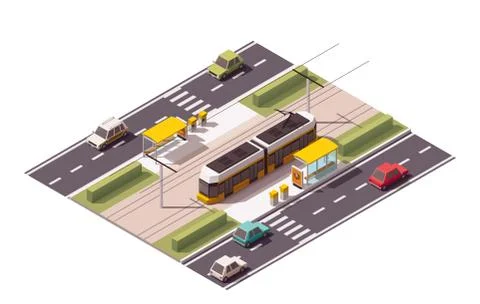 Vector isometric tram station Stock Illustration