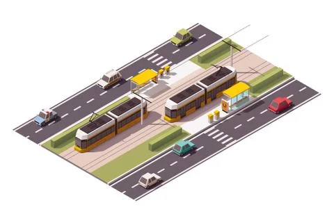 Vector isometric tram station Stock Illustration