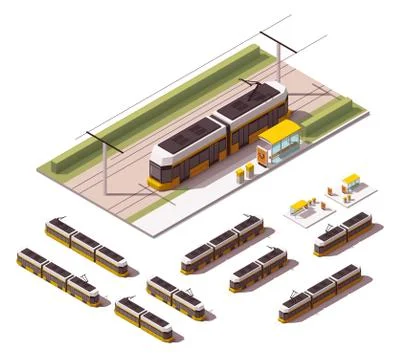 Vector isometric tramways Stock Illustration
