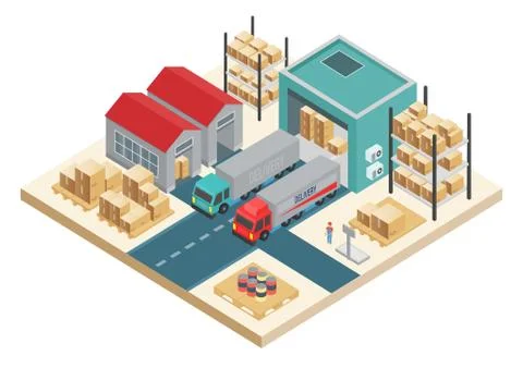 Vector isometric transportation logistic concept. Distribution service Concept Ilustración de archivo