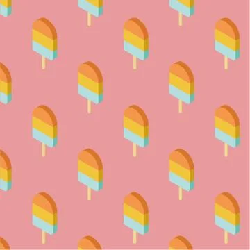 Vector isometric trendy seamless pattern with ice cream Stock Illustration
