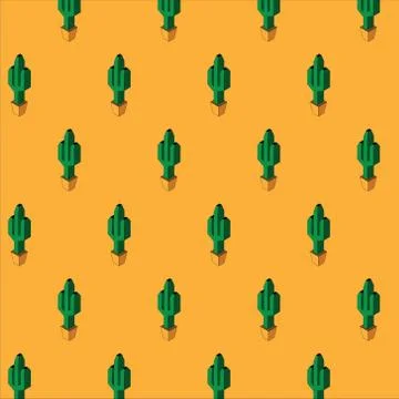 Vector isometric trendy seamless pattern with cactus Stock Illustration