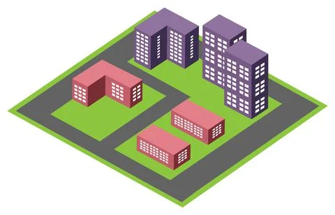 Vector isometric urban architecture block building of the modern city Ilustración de archivo