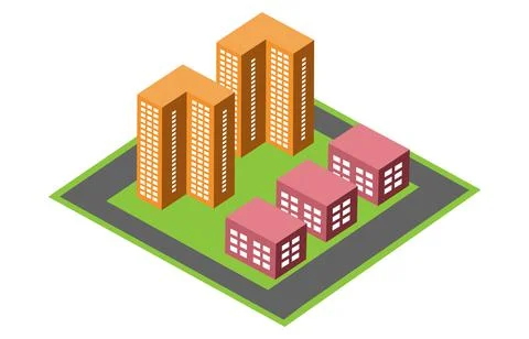 Vector isometric urban architecture block building of the modern city Ilustración de archivo