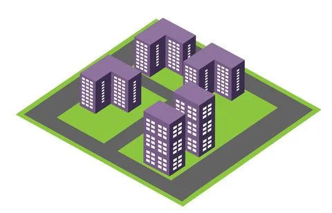 Vector isometric urban architecture block building of the modern city Ilustración de archivo
