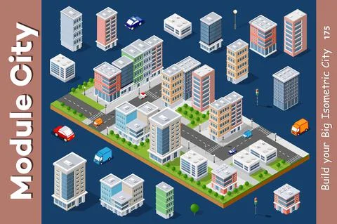 Vector isometric urban architecture Stock Illustration