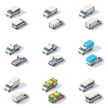 Vector isometric vans set Stock Illustration