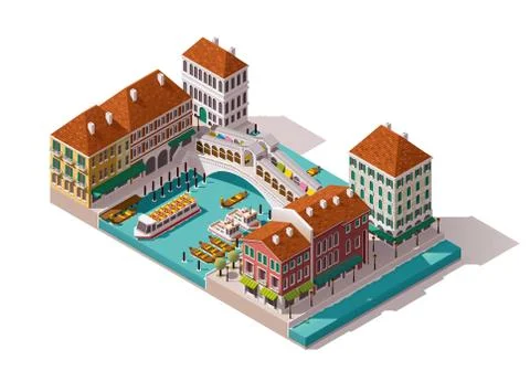 Vector isometric Venice street Stock Illustration
