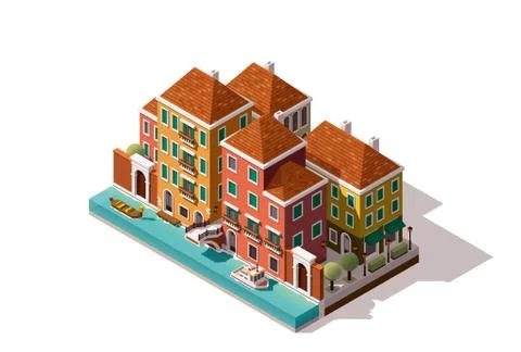 Vector isometric Venice street Stock Illustration