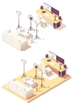 Vector isometric video blogger studio equipment Stock Illustration