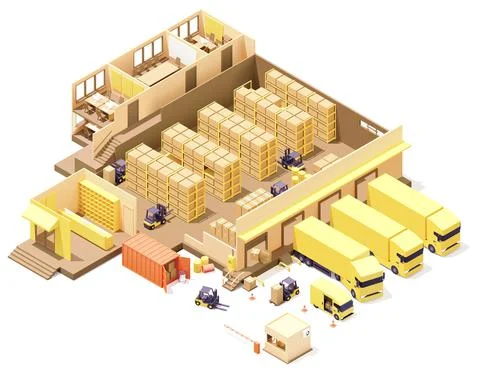 Vector isometric warehouse building cross-section Stock-Illustration