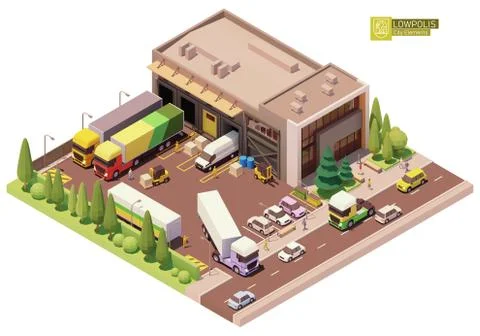 Vector isometric warehouse building Stock Illustration