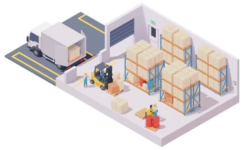 Vector isometric warehouse interior Stock Illustration