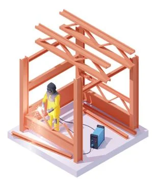 Vector isometric welder at welding work Stock Illustration
