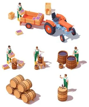Vector isometric wine making equipment Stock Illustration