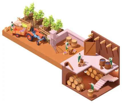 Vector isometric winery and wine making Stock Illustration