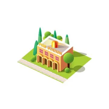 Vector isometrics fire station Stock Illustration