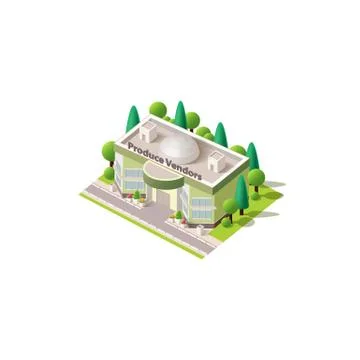 Vector isometrics produce vendors building Stock Illustration
