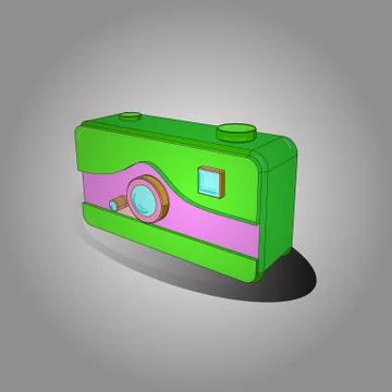 Vector. Isometry. Hanging retro camera. 3D. Picture in white, gray and green col Illustrazione stock