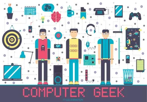 Vector it geeks people icons illustrations set. Flat office professional Stock Illustration