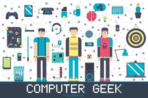 Vector it geeks people icons illustrations set. Flat office professional Stock Illustration