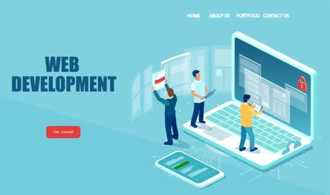 Vector of IT professionals working on computer web developing Illustrazione stock
