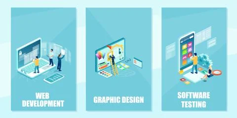 Vector of an IT team and graphic designer developing website, programming,cod Illustrazione stock