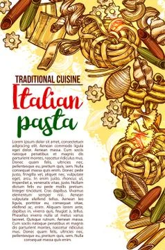 Vector Italian pasta restaurant menu sketch poster Stock Illustration