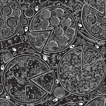 Vector Italian pizza seamless pattern. Hand drawn vintage illustrations on ch Stock Illustration