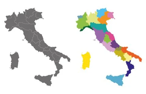 Vector Italy high detailed map colored by regions Stock Illustration