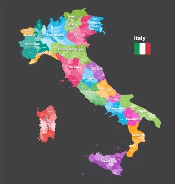 Vector Italy high detailed map colored by regions Stock Illustration