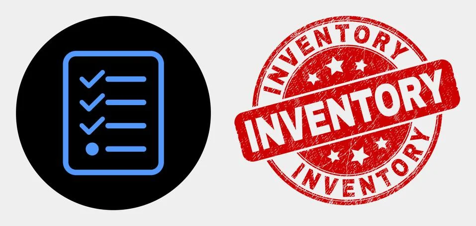 Vector Items List Page Icon and Distress Inventory Stamp Stock Illustration