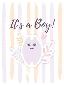 Vector Its a Boy card with a little Cat and floral elements. Funny Baby Bath Stockillustratie