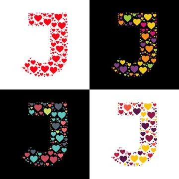 Vector J alphabet with various heart shape Illustrazione stock