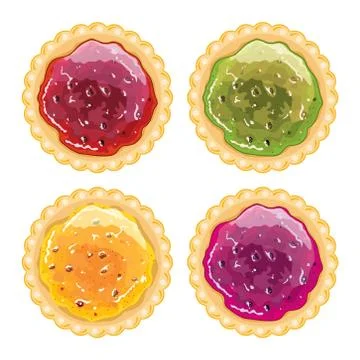 Vector jam pie set. fruit tart with tasty berry jam filling Stock Illustration