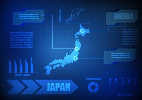 Vector : Japan map with network line and grid blue background Stock Illustration