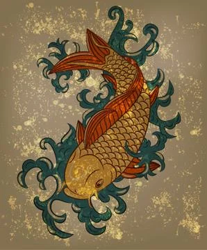 Vector japanese koi carp fish on grungy background Illustrazione stock