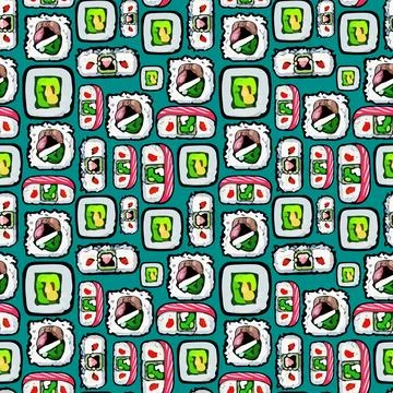 Vector Japanese Sushi Seamless Pattern Stock Illustration