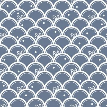 Vector Japanese waves on blue background repeat seamless pattern. 스톡 일러스트