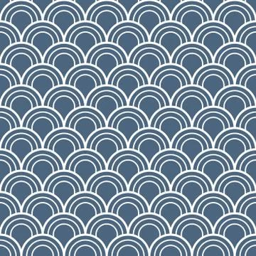 Vector Japanese waves on blue background repeat seamless pattern. Stock Illustration