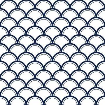Vector Japanese waves on blue background repeat seamless pattern. Stock Illustration