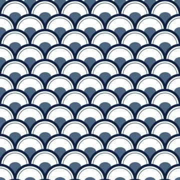 Vector Japanese waves on blue background repeat seamless pattern. Stock Illustration