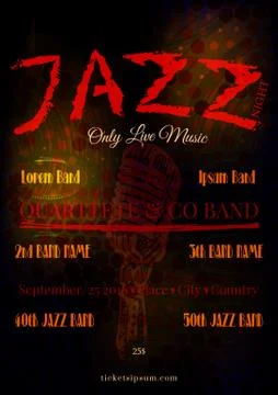 Vector jazz, rock or blues music poster template. Stock Illustration